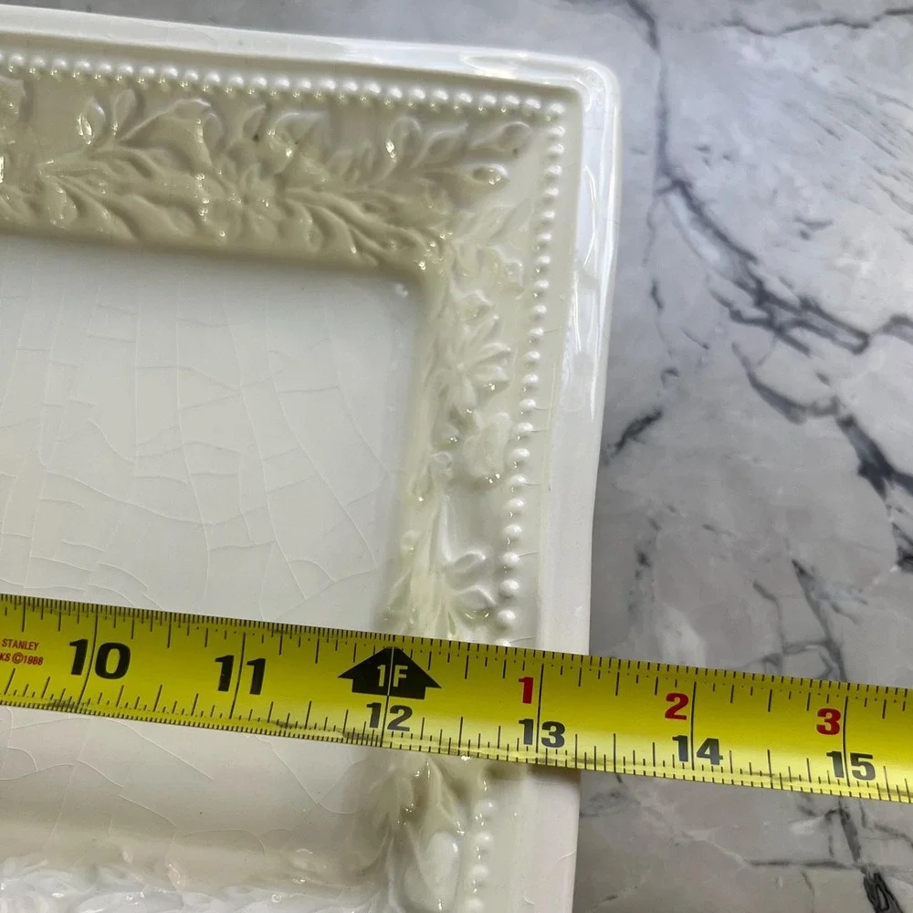 Vintage Italian Creamware Serving Platter with Floral Rim by Ceramica‎ Stefani